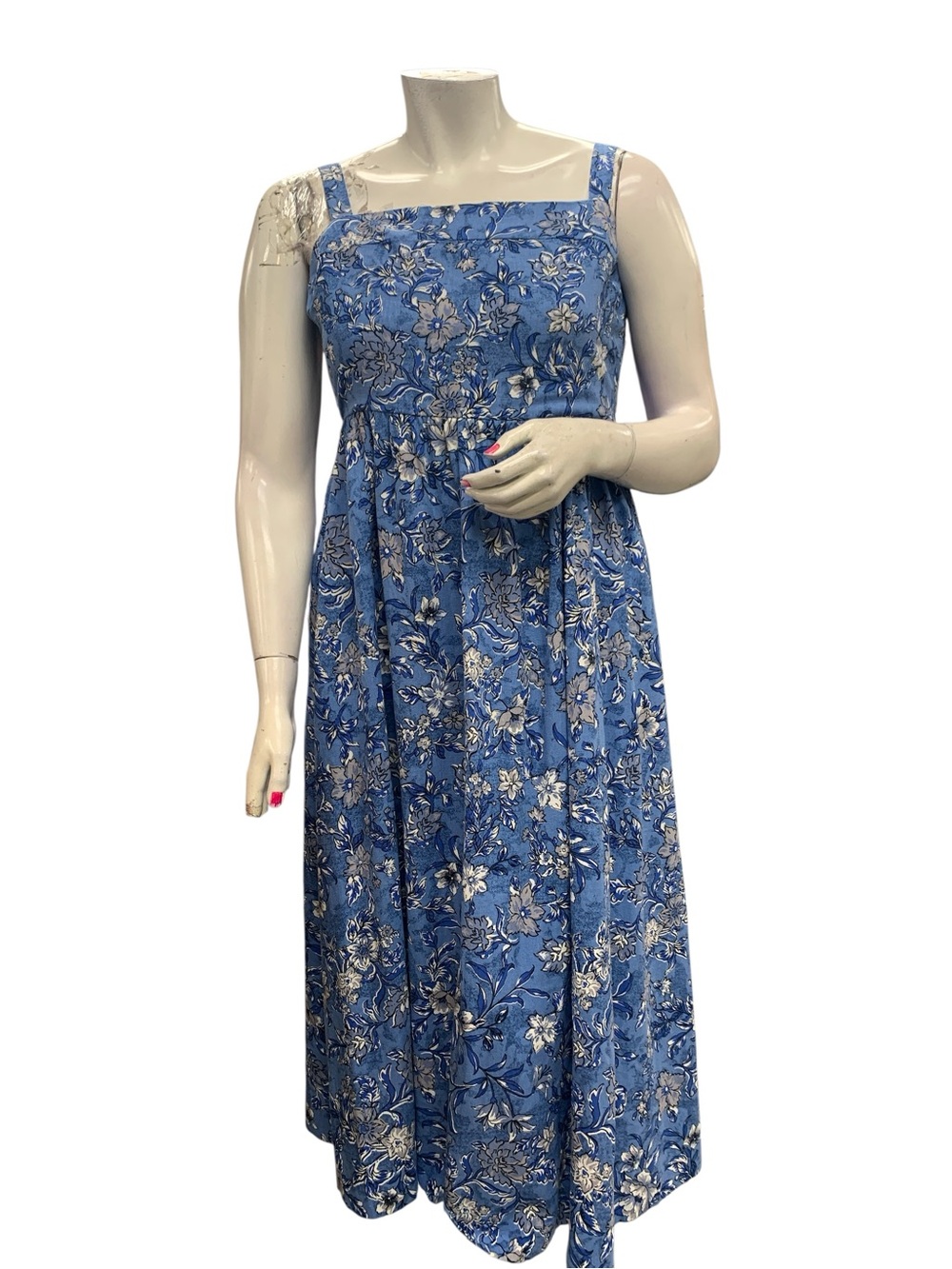 Dalia NWT Blue Floral Square-Neck Midi Dress Size L